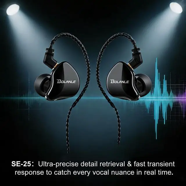 Alt view image 4 of 5 - Bolanle SE-25 Professional IEM in-Ear Monitors High-Fidelity Wired Monitor Earbuds with Dynamic Driver, Noise Isolating Earphones for Musicians, Podcasters, Vocalists & Studio Recording