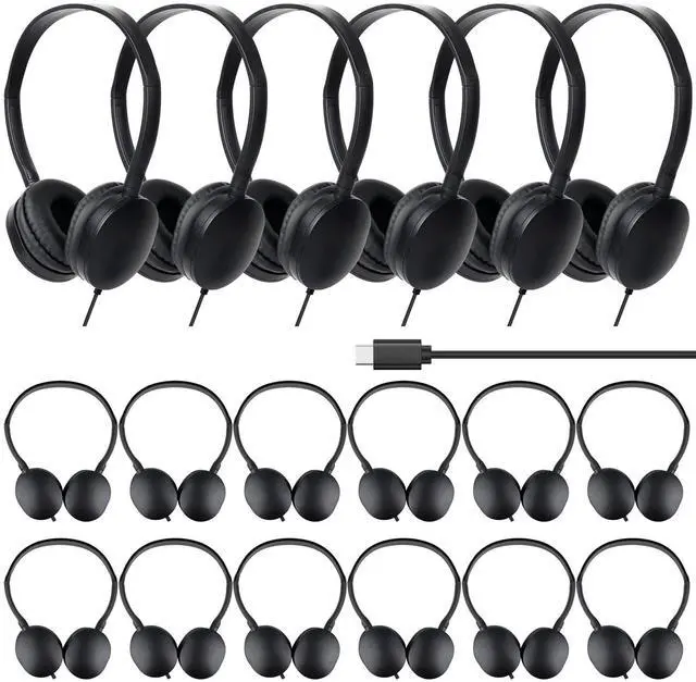 Main image of GDBOMA Type C Headphones Bulk for Classroom School Kids 20 Pack,Wired USB C Headphones for School Children Student Phone Tablet Laptop PC Online Class Meeting Test Black