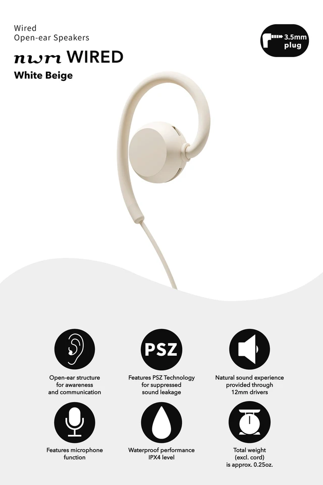 Alt view image 3 of 5 - nwm Wired 3.5mm Open Ear Stereo Earbuds with Microphone White Beige
