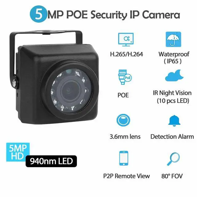 Alt view image 2 of 5 - REVODATA 5MP IP65 Waterproof POE IP Mini Camera,940nm Invisible LED Infrared POE Camera Night Vision,3.6mm Lens Mini Indoor/Outdoor Security Cam Motion Detection,PC/Phone App (I704-3-P-HSV6)