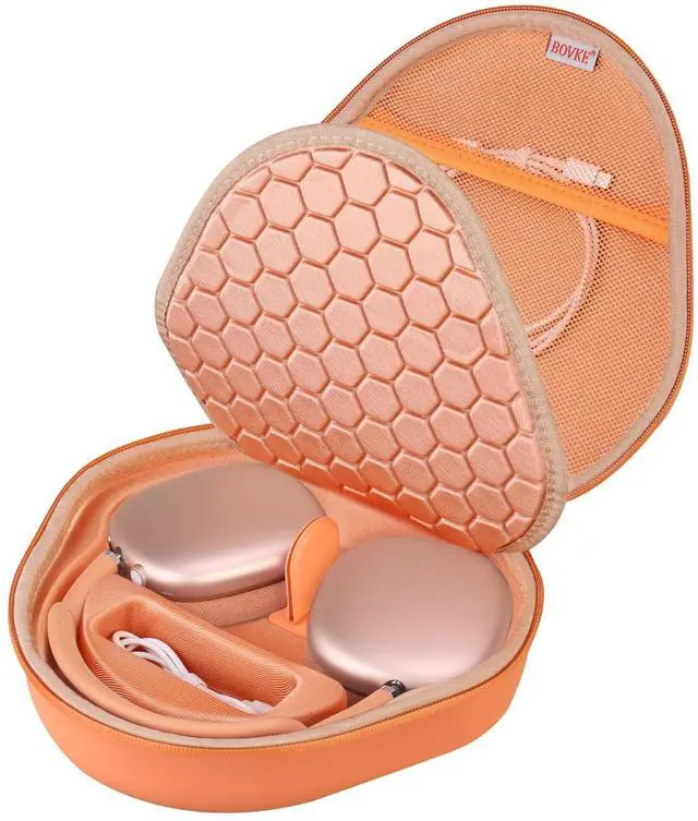 Main image of BOVKE Hard Carrying Case with Sleep Mode for Apple AirPods Max 2 Wireless Over-Ear Headphones, AirPods Max Protective Portable Storage Bag with Mesh Pocket for Charging Cables Accessories, Oran
