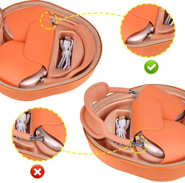 Alt view image 4 of 5 - BOVKE Hard Carrying Case with Sleep Mode for Apple AirPods Max 2 Wireless Over-Ear Headphones, AirPods Max Protective Portable Storage Bag with Mesh Pocket for Charging Cables Accessories, Oran