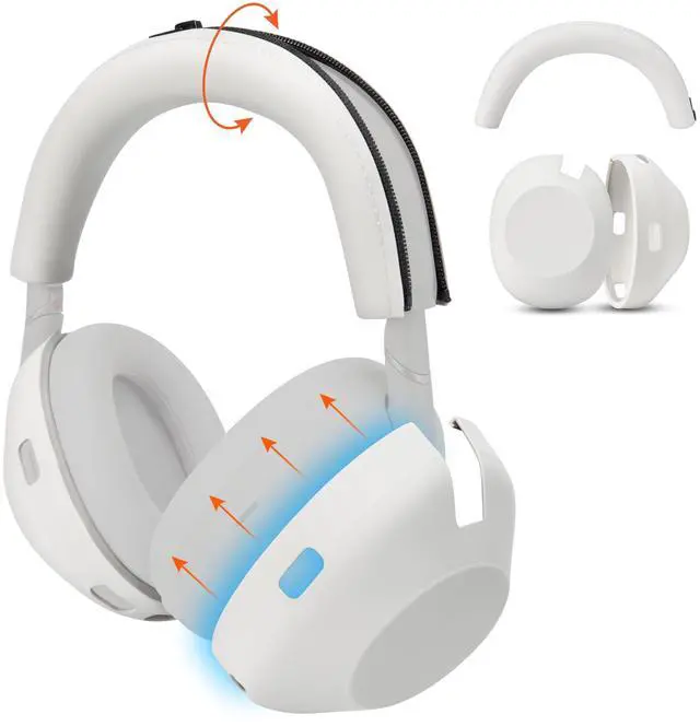 Main image of WC ShellZ XM6 Protective Silicone Shell & Headband Covers Compatible with Sony WH-1000XM6 Headphones by Wicked Cushions ^^ Premium Silicone ^^ Platinum Silver