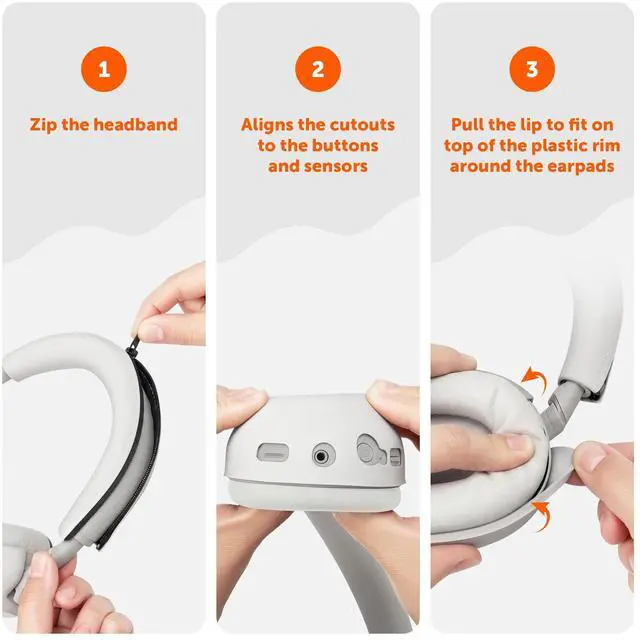 Alt view image 4 of 5 - WC ShellZ XM6 Protective Silicone Shell & Headband Covers Compatible with Sony WH-1000XM6 Headphones by Wicked Cushions ^^ Premium Silicone ^^ Platinum Silver