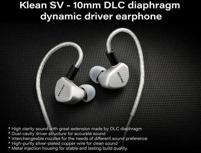 Alt view image 2 of 5 - HZNXEPX KEFINE Klean in-Ear Monitors, IEMs for Gaming, 10mm DLC Diaphragm Dynamic Driver Earphones, Dual-Cavity IEMs with Silver-Plated Copper Cable, 3.5mm Wired Earbuds (Silver, No Mic 3.5mm)