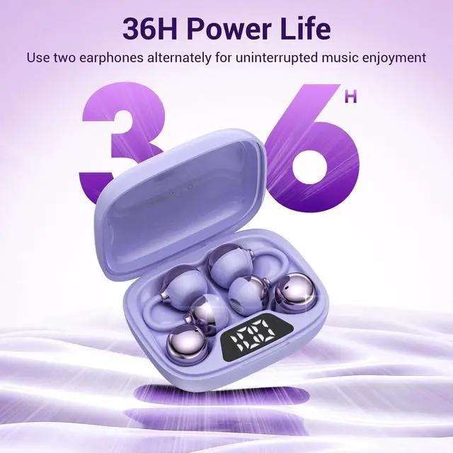 Alt view image 5 of 5 - FADCAMELOS 2-in-1 Wireless Earbuds Set, Open-Ear Clip & Mini Sleep Headphones, 36H Battery, Bass Sound, Ultra Comfortable, IPX5 Waterproof, Stylish for Work/Sport/Sleep