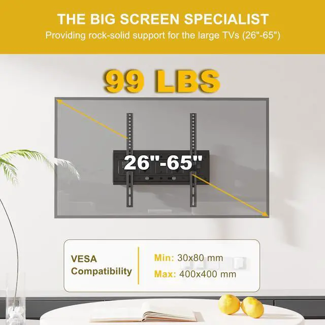 Alt view image 2 of 5 - Ageszoe Full Motion Articulating TV Wall Mount for 32 Inch to 65 Inch TVs, Max VESA 400 x 400, Extended Arms 15.75 Inch, +15~-15 Tilting, Heavy Duty Low Profile Tilting TV Wall Mounted Bracket