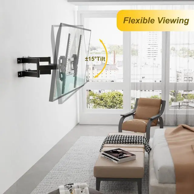 Alt view image 4 of 5 - Ageszoe Full Motion Articulating TV Wall Mount for 32 Inch to 65 Inch TVs, Max VESA 400 x 400, Extended Arms 15.75 Inch, +15~-15 Tilting, Heavy Duty Low Profile Tilting TV Wall Mounted Bracket