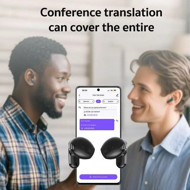 Alt view image 4 of 5 - NE20 Earbuds,2025 New AI Translation Earbuds Real Time Wireless Bluetooth 6.0 AI Headphones LCD Touch Screen Support 135 Languages Translation Real Time Translator Headphones Support Playing Mu