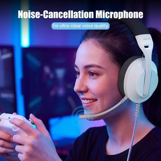 Alt view image 3 of 5 - WIRWTRU S30 Gaming Headset with Microphone,198g Lightweight Design, Wired Gaming Headphones for Xbox, Xbox Series X^^S, PS5, PS4, Switch, PC, Noise Cancelling Mic, Soft Earmuffs (White&Black)