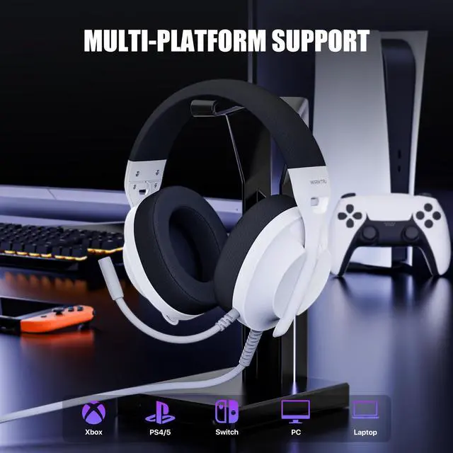 Alt view image 5 of 5 - WIRWTRU S30 Gaming Headset with Microphone,198g Lightweight Design, Wired Gaming Headphones for Xbox, Xbox Series X^^S, PS5, PS4, Switch, PC, Noise Cancelling Mic, Soft Earmuffs (White&Black)