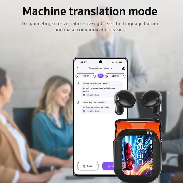 Alt view image 5 of 5 - NE20 Earbuds,2025 New AI Translation Earbuds Real Time Wireless Bluetooth 6.0 AI Headphones LCD Touch Screen Support 135 Languages Translation Real Time Translator Headphones Support Playing Mu