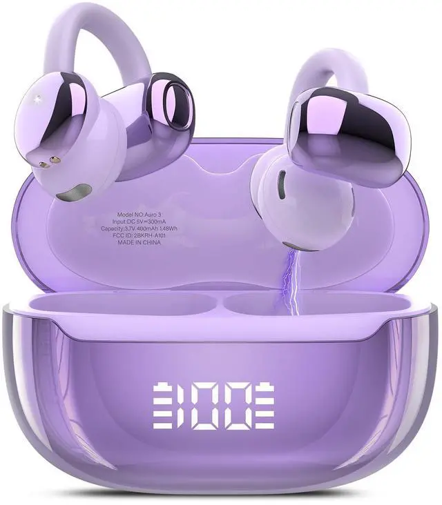 Main image of DUCOCUB Open Ear Earbuds Wireless Clip on Headphones Bluetooth 5.4 Ear Buds with DNN Noise Cancelling, 48H Playtime, Low Latency, Fashion Design, Secure Fit, Clear Sound for Music & Calls (Purp