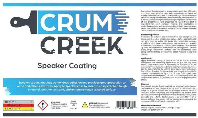 Alt view image 4 of 4 - CRUM CREEK Speaker Cabinet Coating ^^ Speaker Paint Black 1 Gallon Texture Coating for Speaker Cabinets, Road Cases, Metal & Furniture ^^ Durable, Easy to Apply, and Long-Lasting Protection