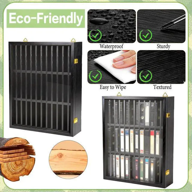 Alt view image 5 of 5 - 2 Pack Cassette Tape Storage Case, 72-Slot Wood Cassette Rack, Wooden Cassette Tape Holder, Wall Mount or Freestanding Audio Cassette Organizer, Playing Card Storage (Blackcolor)