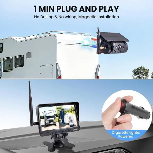 Alt view image 2 of 5 - RVSNAIL Magnetic Solar Wireless Backup Camera with 7" 1080P Monitor, 2 Backup Cam-Kit, Alarm Function, Night Vision,Easy Install, Trailer Back up Camera Systems for RV Truck Camper SUV