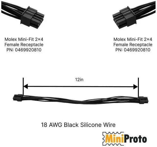 Alt view image 2 of 2 - Genuine Molex MiniFit Jr 8-Pin Female to Female Wire Harness - 12 Inch - 2-Pack - High Temp 200C Silicone Wire - 150-Strand Tinned Copper - Electronics & Robotics Grade