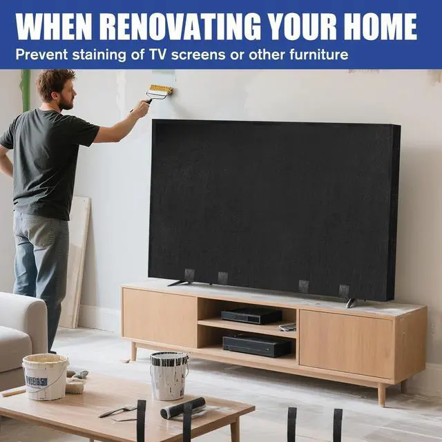 Alt view image 5 of 5 - Wibeelee TV Cover Moving Dust Anti-Scratch TV Screen Cover Fits 70"-75" TV with Bottom Strap for Protection TV Moving Home Renovation Pet Scratch or Other Furniture(75")