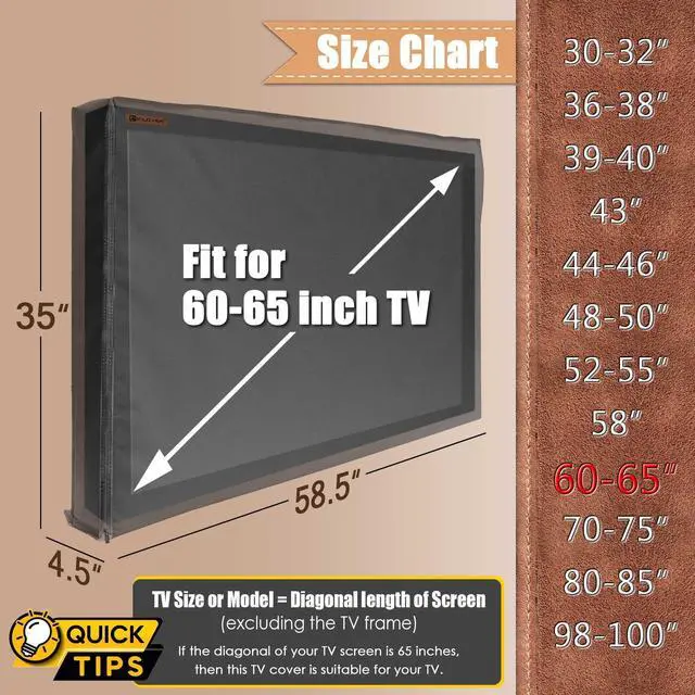 Alt view image 2 of 5 - IC ICLOVER Outdoor TV Cover 60-65", 600D Heavy Duty 4 Season Weatherproof TV Screen Protector with Waterproof Zipper & Remote Control Pocket, Outside Television Cover for LED, LCD, OLED TVs