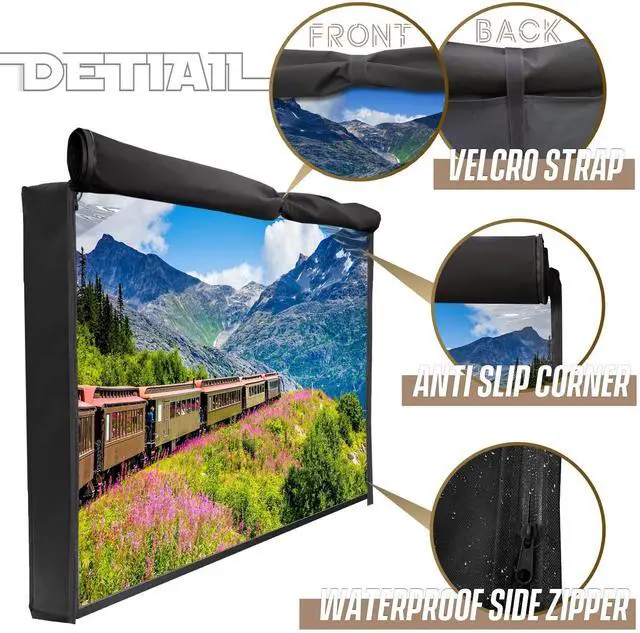 Alt view image 4 of 5 - IC ICLOVER Outdoor TV Cover 60-65", 600D Heavy Duty 4 Season Weatherproof TV Screen Protector with Waterproof Zipper & Remote Control Pocket, Outside Television Cover for LED, LCD, OLED TVs