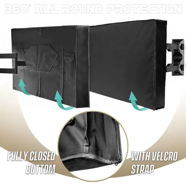Alt view image 5 of 5 - IC ICLOVER Outdoor TV Cover 60-65", 600D Heavy Duty 4 Season Weatherproof TV Screen Protector with Waterproof Zipper & Remote Control Pocket, Outside Television Cover for LED, LCD, OLED TVs