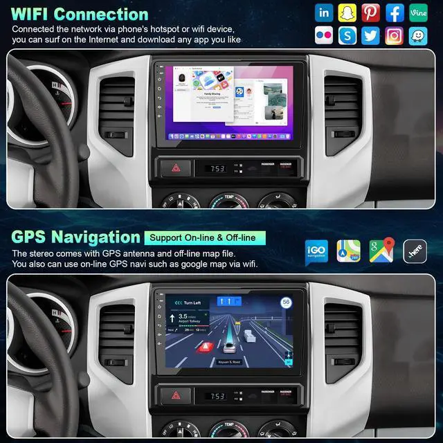 Alt view image 5 of 5 - 8 Core 6GB+128GB Car Radio for Toyota Tacoma 2005-2015,9 Inch QLED Touch Screen Car Stereo with Carplay&Android Auto,WiFi,GPS Navigation,Bluetooth5.0,FM&AM Radio,Android 15