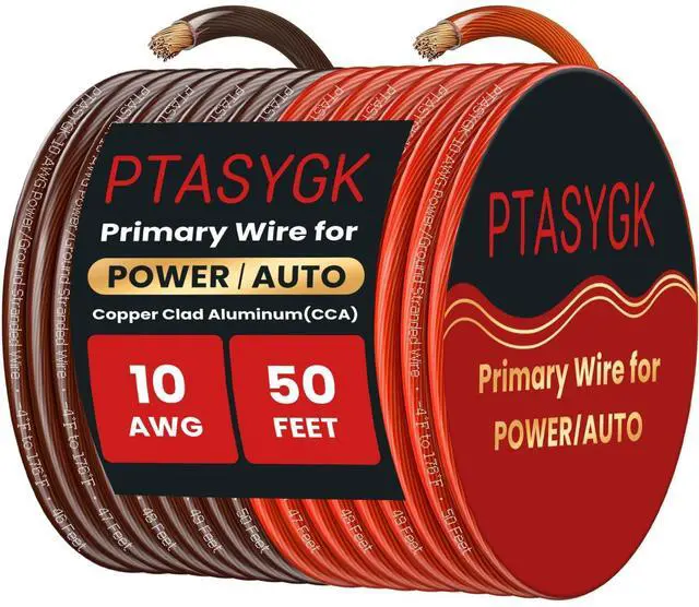 Main image of PTASYGK 10 Gauge Wire 50ft Red Black CCA Automotive Battery Power Cable Low Voltage Primary Wire for Car Audio, Solar & Generator - Flexible PVC Jacket