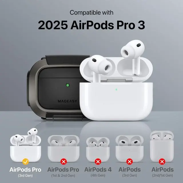 Alt view image 2 of 5 - MAGEASY Axiz AirPods Pro 3 Case Cover with Lock & Phone Stand, Keychain Carabiner + Wristlet Strap, MagSafe Aviation-Grade Aluminum Security Lock, Rugged Shockproof Protective Shell (Metal B
