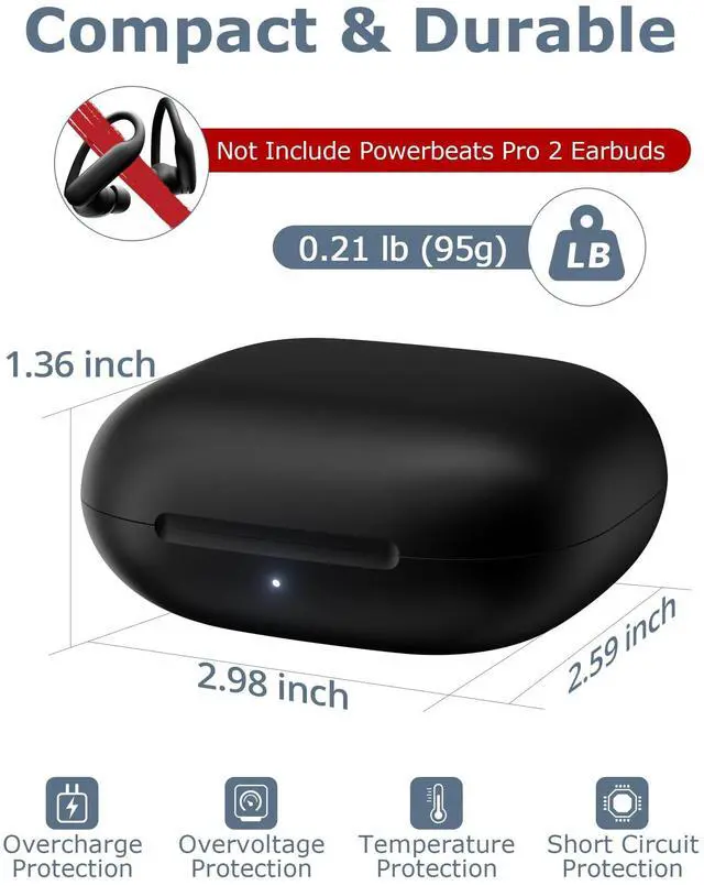 Alt view image 5 of 5 - XCZNAGS Charging Case Replacement for Powerbeats Pro 2: 600mAh Wireless Charging Case with Bluetooth Pairing & USB-C Cable