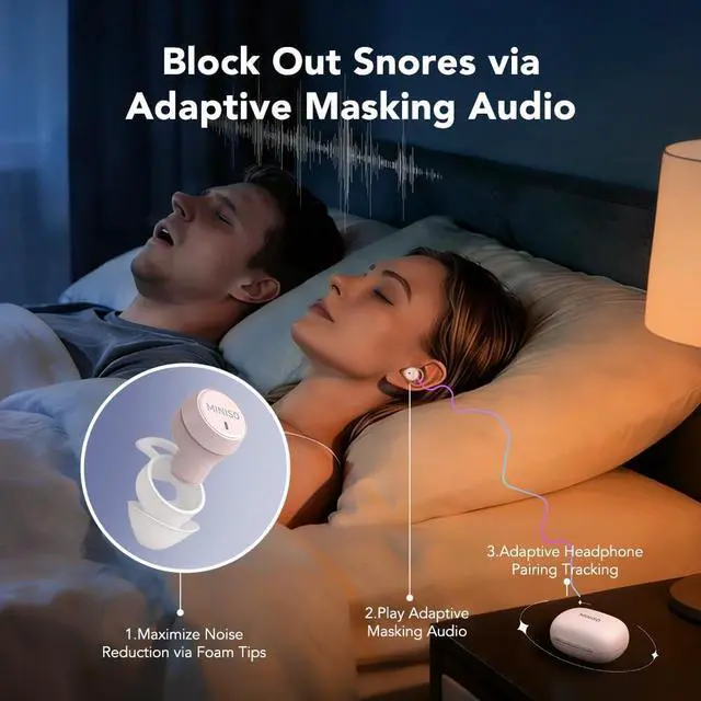 Alt view image 2 of 5 - MINISO MS217 Sleep Earbuds, Mini in-Ear Design for Side Sleepers, Real-Time AI Translation, 165 Languages & 8Translation Mode, Clear Calls and Music, Bluetooth 6.0, Ideal for Sleep/Work.Pink