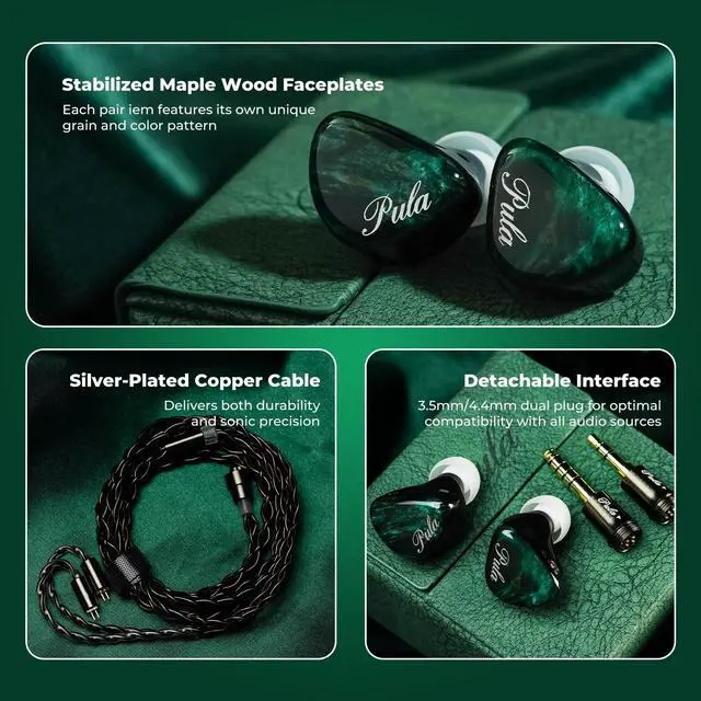 Alt view image 4 of 5 - HiFiGo PulaAudio Unicrom IEM, Single Beryllium-Coated Dynamic Driver In-Ear Monitors, Unique Stabilized Wood Faceplate Wired Earbuds Includes Detachable Cable & 3.5/4.4mm Plugs for Audiophile Musician