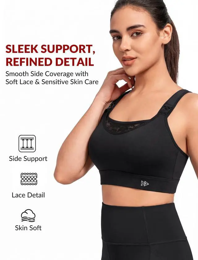Alt view image 5 of 5 - Yvette Nursing Sports Bra for Women High Impact Support, Breastfeeding Running Bra for Workout Gym Yoga, One-Handed Nursing Clips & Adjustable Criss Cross Back, Padded Plus Size,Black,34D 34D 34DDD
