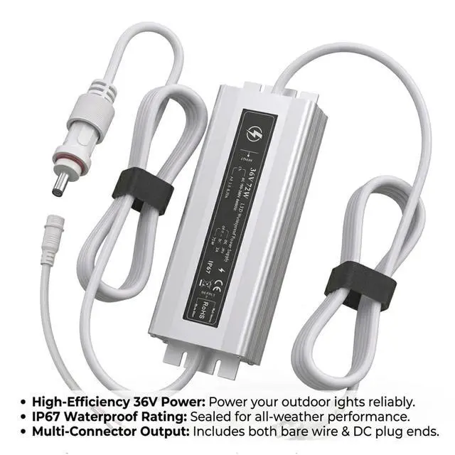 Alt view image 3 of 5 - 36V Waterproof Power Adapter for Govee Permanent Outdoor Lights - Compatible with H705D, H705E, H705F, H706A, H706B, H706C Models (White) Reliable Replacement Charging Cable
