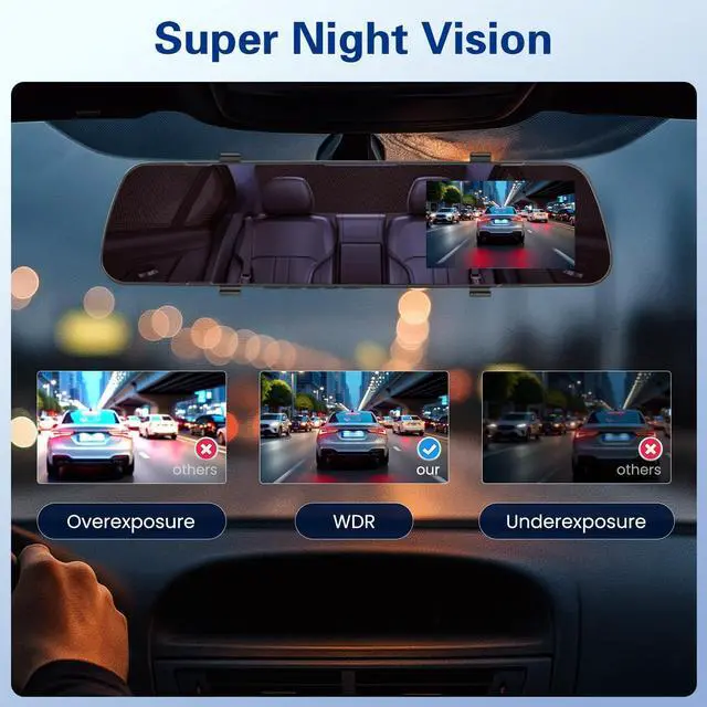 Alt view image 4 of 5 - Realdio 1080P Dual Lens Rear View Mirror Camera, 4 Inch Touchscreen Mirror Dash Cam Front and Rear, Exposure Adjustment/Loop Recording/Motion Detection/Parking Assistance + Backup Camera