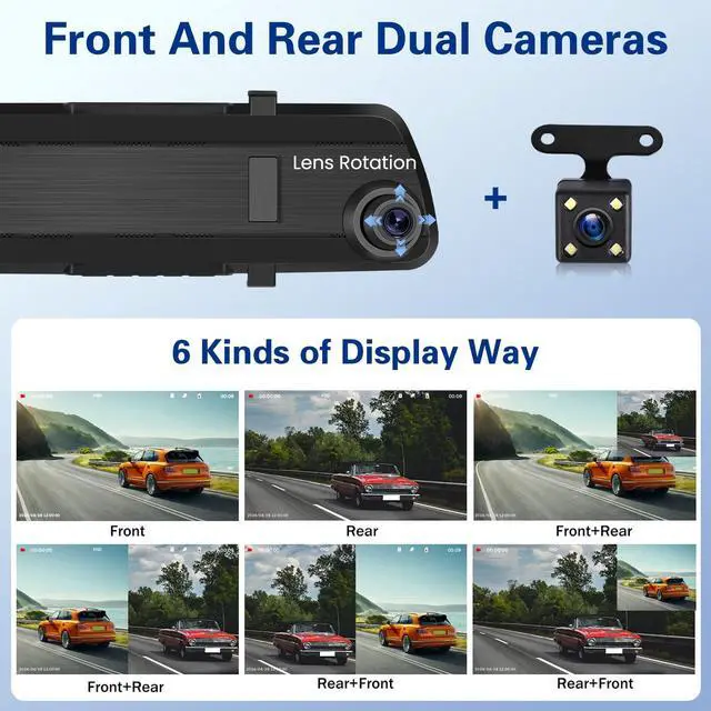 Alt view image 5 of 5 - Realdio 1080P Dual Lens Rear View Mirror Camera, 4 Inch Touchscreen Mirror Dash Cam Front and Rear, Exposure Adjustment/Loop Recording/Motion Detection/Parking Assistance + Backup Camera