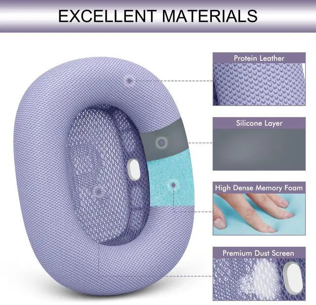 Alt view image 4 of 5 - GEVO Upgraded Ear Cushions Replacement Earpads for AirPods Max 1 & 2 Headphones, Protein Leather Ear Pads Cover with Memory Foam and Magnet for AirPods Max 1 & 2 (Purple)