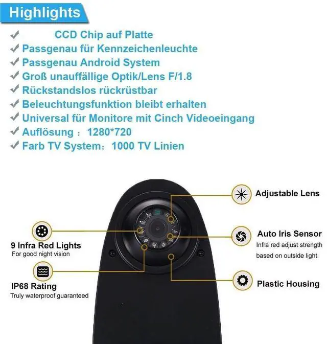 Alt view image 3 of 5 - Universal Camera Car Top Mount Rear View Reverse Parking Camera,Replacement for Citroen Berlingo Jumper Jumpy Nemo Dacia Dokker Van Navara HD All RV Models(Black Camera with 7 inch Rear View Mirror)