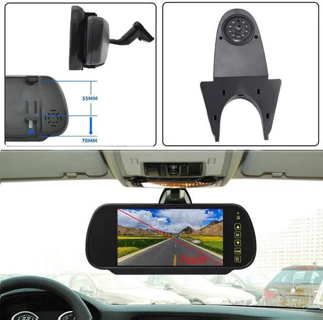 Alt view image 5 of 5 - Universal Camera Car Top Mount Rear View Reverse Parking Camera,Replacement for Citroen Berlingo Jumper Jumpy Nemo Dacia Dokker Van Navara HD All RV Models(Black Camera with 7 inch Rear View Mirror)