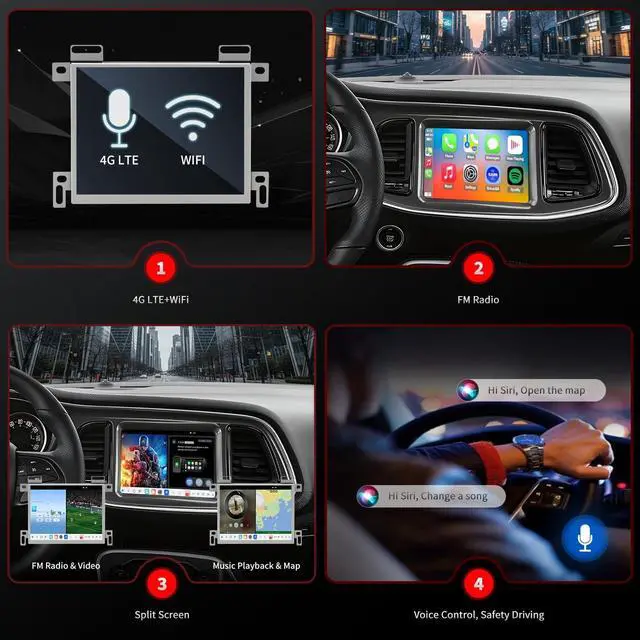 Alt view image 4 of 5 - 4G Network Radio for Dodge Challenger Charger 2015-2023 Upgrade,QLED Touch Screen Replacement,CarPlay and Android Auto Ready,Keep OEM Camera and SWC