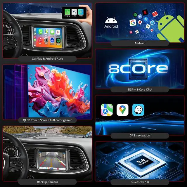 Alt view image 5 of 5 - 4G Network Radio for Dodge Challenger Charger 2015-2023 Upgrade,QLED Touch Screen Replacement,CarPlay and Android Auto Ready,Keep OEM Camera and SWC