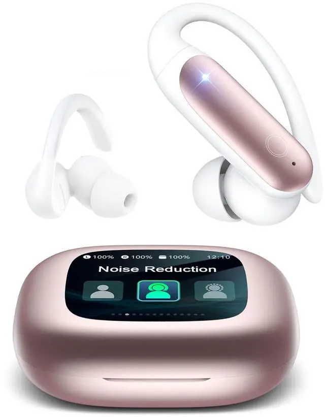 Main image of LEEMC Wireless Earbuds, Bluetooth Headphones 6.0, Ear Buds with Touch Screen, ANC ENC Noise Cancelling, 40H Bass Stereo Sound Over-Ear Earphones for iOS, Android, Sports, Workout, Rosegold