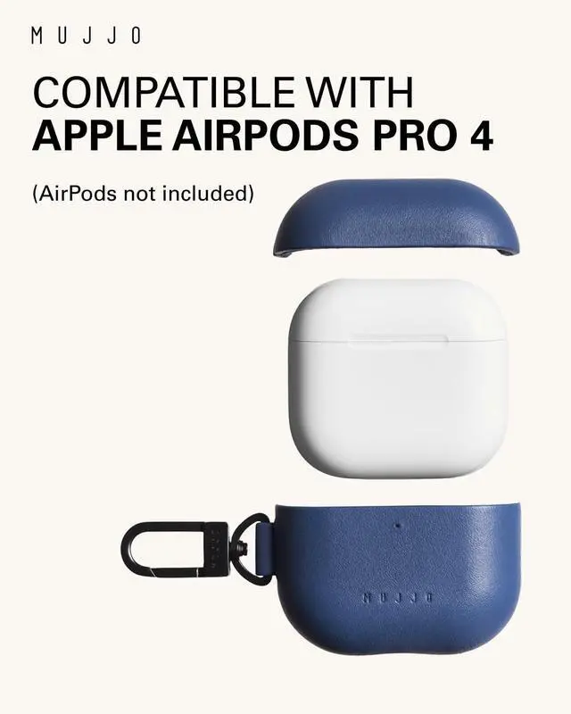 Alt view image 4 of 5 - Mujjo Echelon Leather Case for AirPods (4th Gen) - Wireless Charging Compatible - Durable & Luxurious Design - Secure Fit - Premium Leather - Monaco Blue