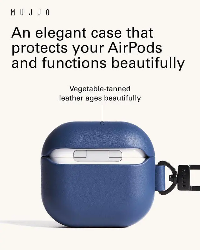 Alt view image 5 of 5 - Mujjo Echelon Leather Case for AirPods (4th Gen) - Wireless Charging Compatible - Durable & Luxurious Design - Secure Fit - Premium Leather - Monaco Blue
