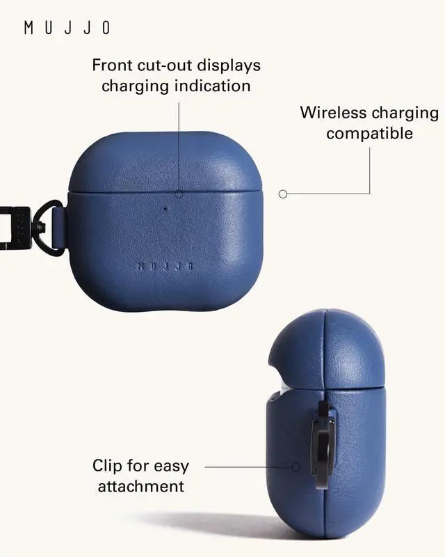 Alt view image 2 of 5 - Mujjo Echelon Leather Case for AirPods (4th Gen) - Wireless Charging Compatible - Durable & Luxurious Design - Secure Fit - Premium Leather - Monaco Blue