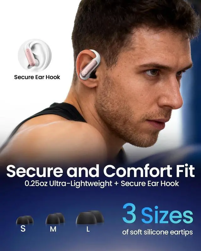 Alt view image 2 of 5 - LEEMC Wireless Earbuds, Bluetooth Headphones 6.0, Ear Buds with Touch Screen, ANC ENC Noise Cancelling, 40H Bass Stereo Sound Over-Ear Earphones for iOS, Android, Sports, Workout, Rosegold