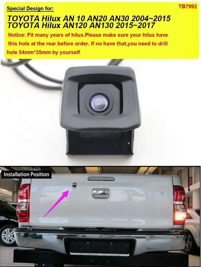 Alt view image 4 of 5 - 1280x720 Pixels 1000 TV Super HD Car HD Vehicle Backup Camera Night Vision IP68 Waterproof Rear View Reserved Hole Parking Camera, Replacement for Toyota Hilux AN10 AN20 AN30/ AN120 AN130