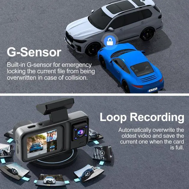 Alt view image 5 of 5 - 3 Channel 4K Dash Cam with 5GHz WiFi & APP Control, 4K+1080P+1440P Dash Cam Front and Rear Inside with 64GB Card, Dash Camera for Cars with Night Vision, Loop Recording, 24H Parking Mode, G-Sensor