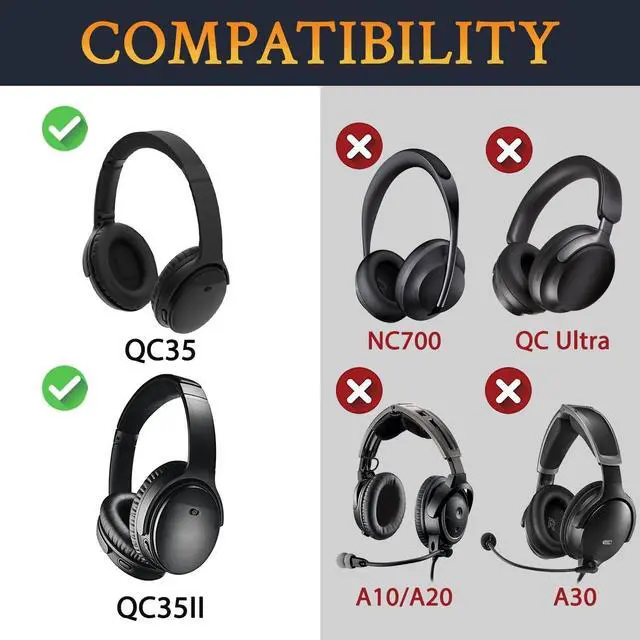 Alt view image 2 of 5 - SoloWIT Lambskin Replacement Earpads Cushions for Bose QuietComfort 35 (QC35) & Quiet Comfort 35 II (QC35 ii) Headphones, Ear Pads with Noise Isolation Foam, Added Thickness (Brilliant Black)