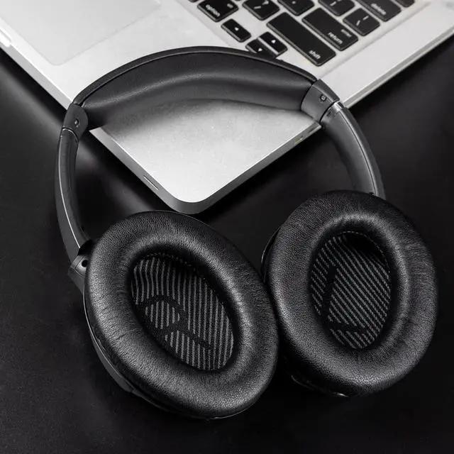 Alt view image 3 of 5 - SoloWIT Lambskin Replacement Earpads Cushions for Bose QuietComfort 35 (QC35) & Quiet Comfort 35 II (QC35 ii) Headphones, Ear Pads with Noise Isolation Foam, Added Thickness (Brilliant Black)