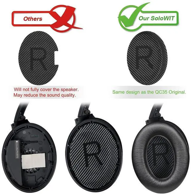 Alt view image 4 of 5 - SoloWIT Lambskin Replacement Earpads Cushions for Bose QuietComfort 35 (QC35) & Quiet Comfort 35 II (QC35 ii) Headphones, Ear Pads with Noise Isolation Foam, Added Thickness (Brilliant Black)